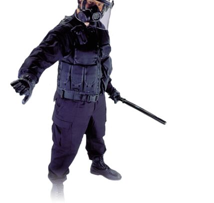 policeman wearing gas mask